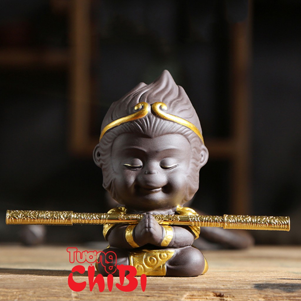 Kèm gậy Như Ý - Tượng chibi Mỹ Hầu Vương 11.5cm - màu đen chấp tay